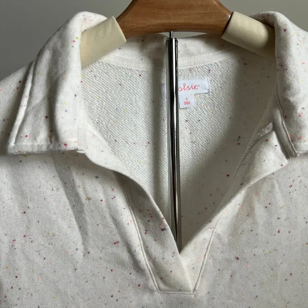 Colsie Women's Cream Lounge Long Sleeve Collared Sweatshirt - Size Small - NWT